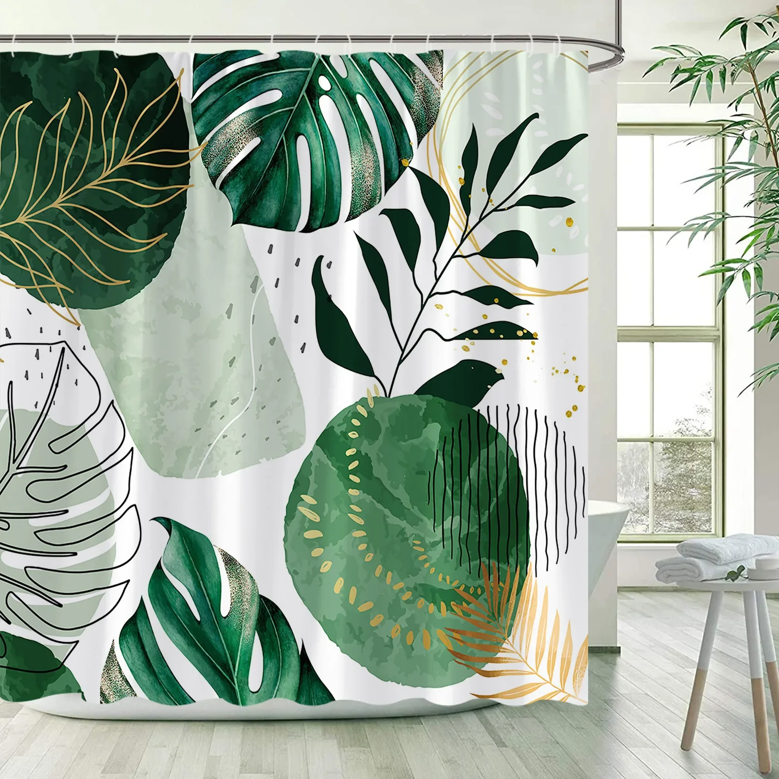 Tropical Leaves Shower Curtains Green Palm Leaf Banana Monstera Jungle Plants Hawaiian Modern Polyester Bathroom Curtain Decor