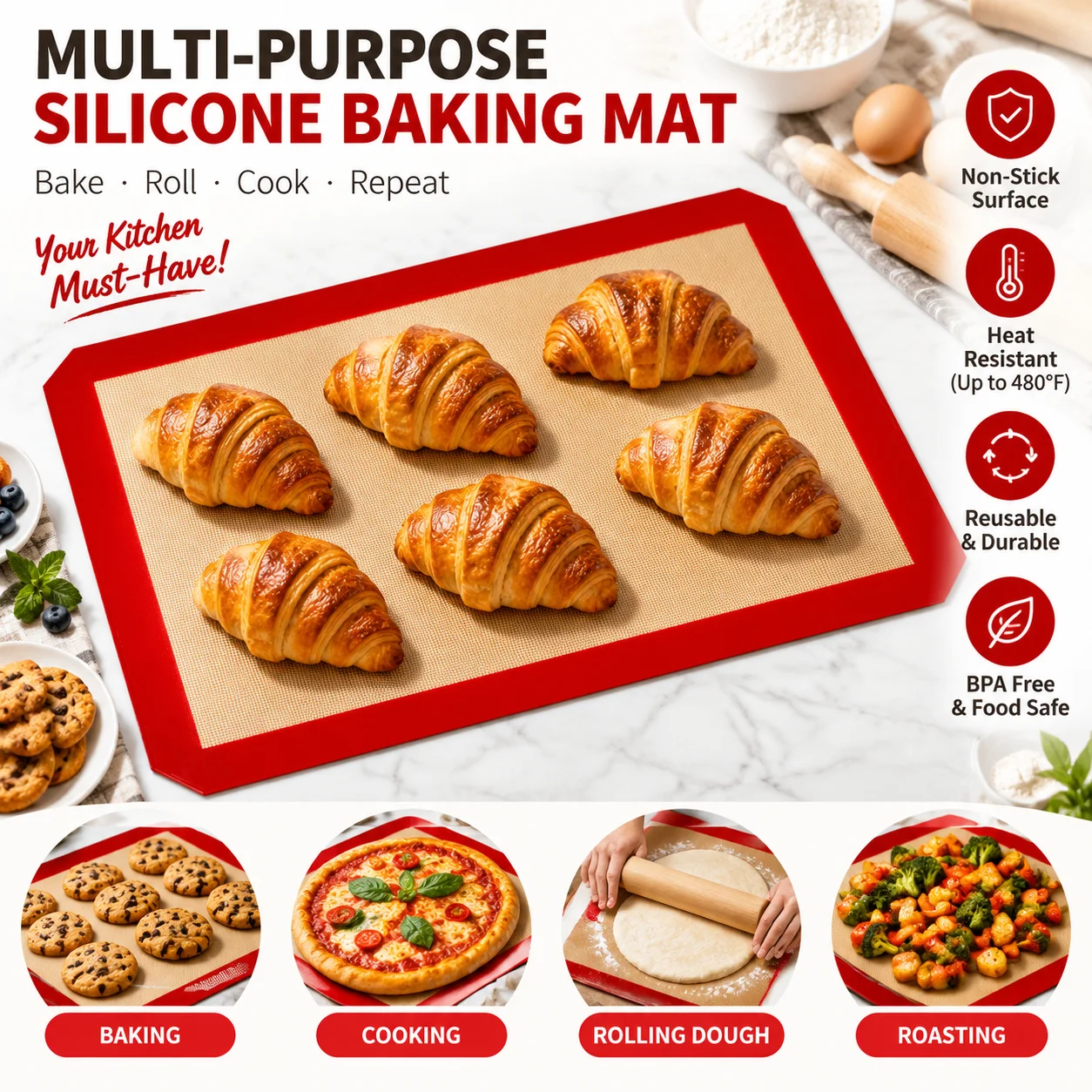 Kitchen Baking Mat - Set Alas Panggang Silikon Food Grade,