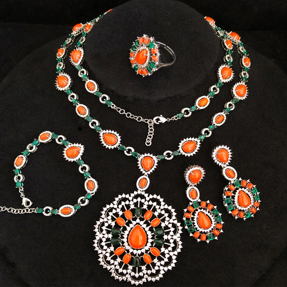 

GODKI New Fashion Turquoise UAE Dubai Bridal Jewelry Set For Women Wedding Party Nigerian African Necklace Earring Set