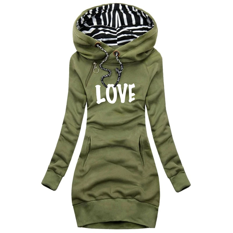 Fashion Love Printed Women Autumn Winter Long Sleeve Casual Hoodies Dress Sweater Dress Plus Size