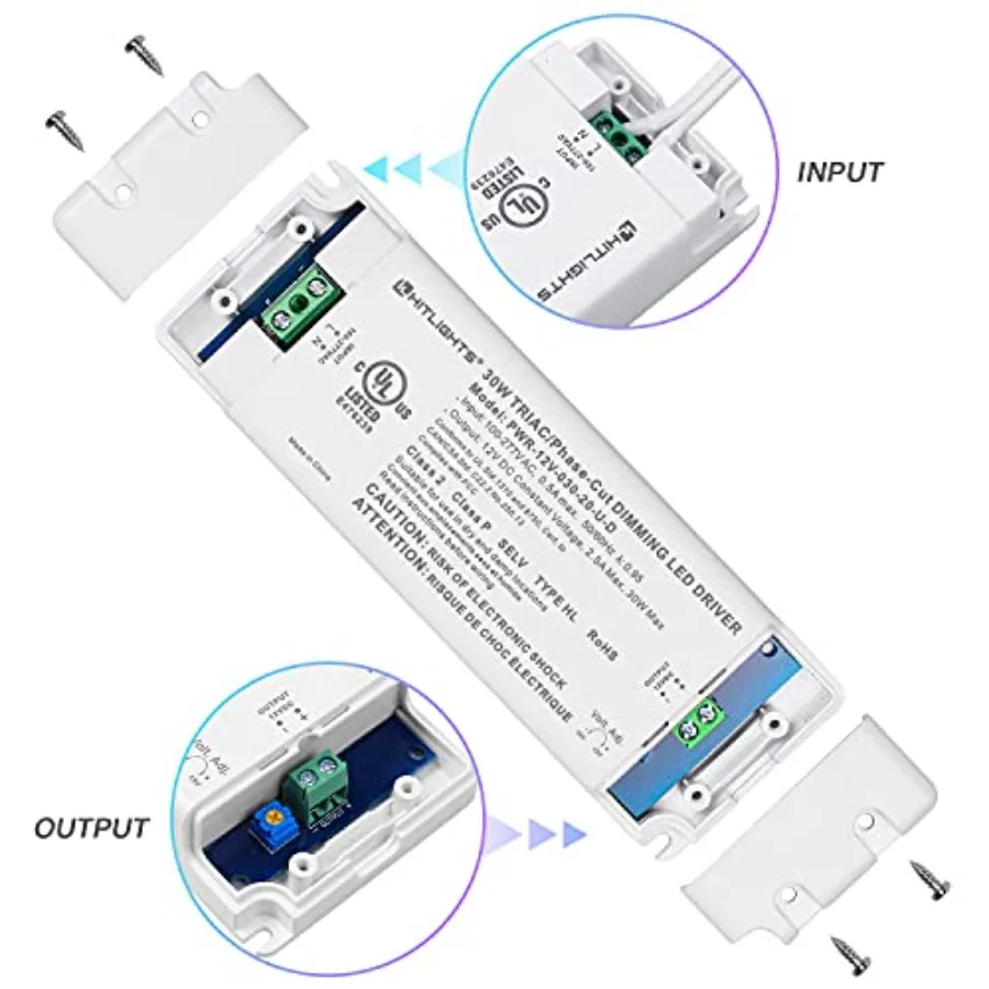 30W Dimmable LED Driver, 120V AC to 12V DC, Low Voltage Transformer for Strip Lights, LED Lighting Projects, Compatible with Lu