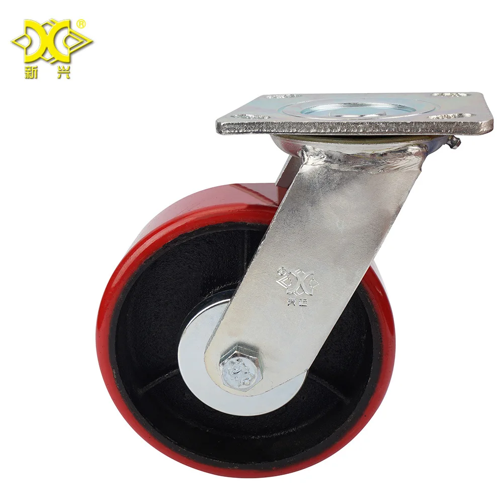 1Pc 6-inch Cast Iron Polyurethane (pu) Double Bearing Brake Heavy-duty Caster/warehousing And Handling Turnover Trolley Wheel