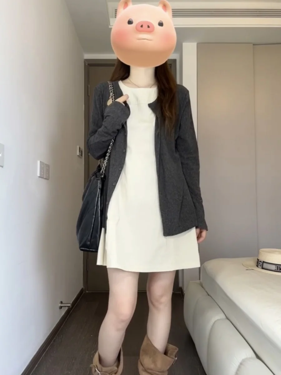 

Комплект из двух предметов: вязаный кардиган-жилет большого размера и юбка А-силуэта с высокой талией для полных женщин, в корейском стиле, для повседневной носки