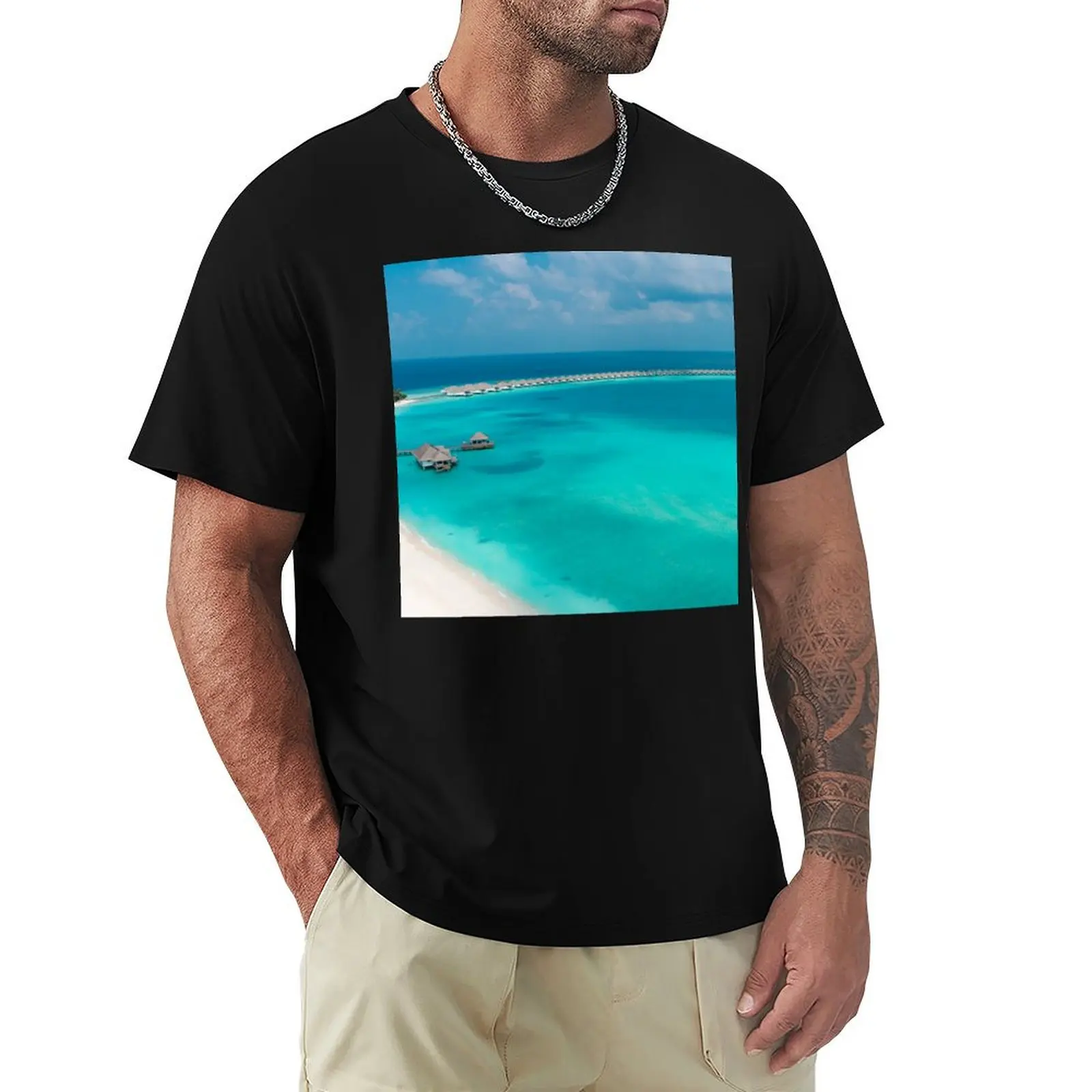 

Tropical Maldives Turquoise Blue Ocean T-Shirt graphic t shirts Funny t-shirts hippie clothes plain white t shirts men