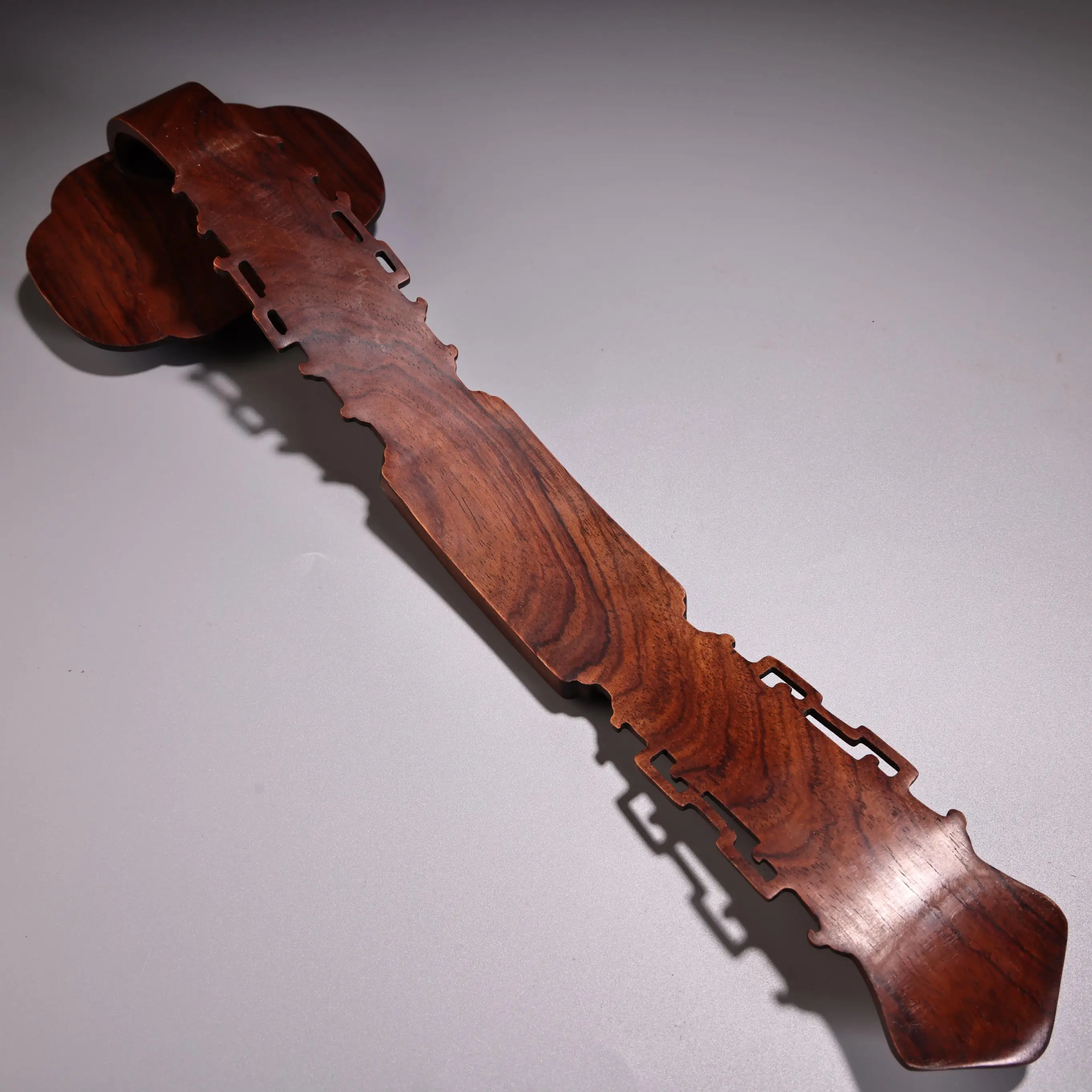 

17"Old Xizang Folk Collection Old Rosewood High Relief Mosaic Gem Lotus Grass Pattern lucky Ruyi Amass wealth Ornaments