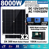 SOECOPO 8000W Solar System Set 2x300W Panels DC 12/24V to AC 110/220V 2*Socket Inverter and 100A Controller for Home Camping