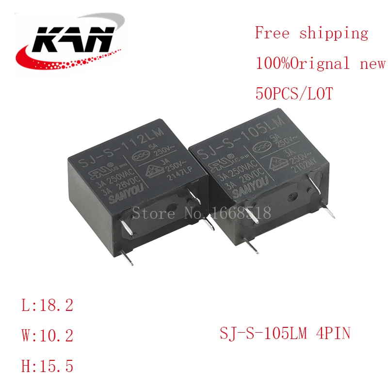 

Free shipping 50pcs Power relay SJ-S-105LM SJ-S-112LM 5VDC 12VDC 3A 250VAC 4PIN Original New