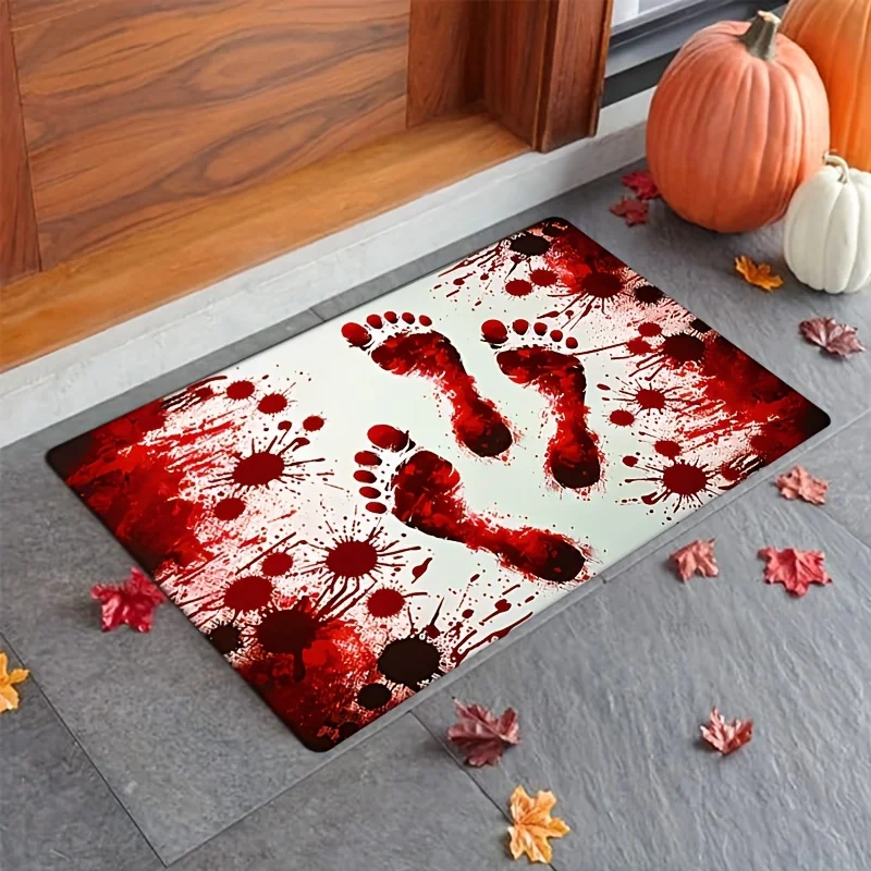 Halloween Blood Footprint Doormat Kitchen Bathroom Balcony Hallway Non-slip Floormat Living Room Bedroom Entrance Rug Home Decor