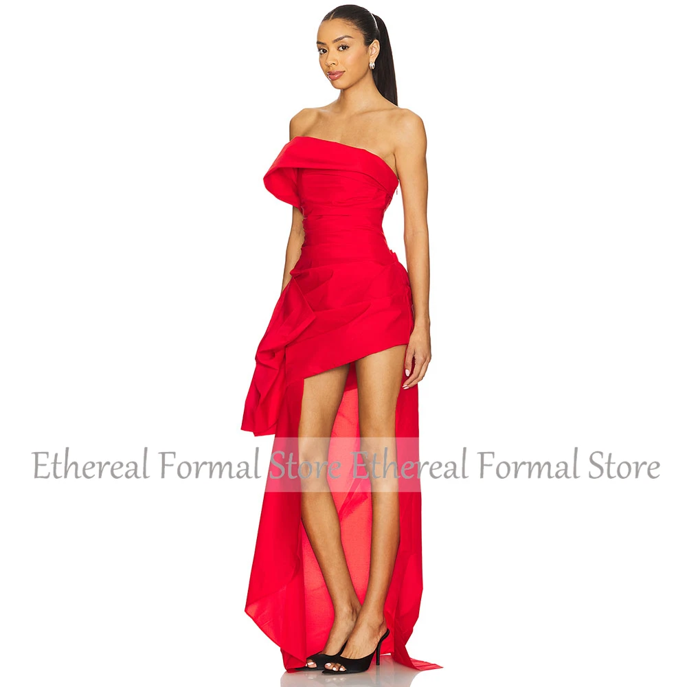 Современное красное вечернее платье Русалка без бретелек Платье для выпускного вечера спереди Мини-короткое вечернее платье с оборками сзади Длинное женское вечернее платье