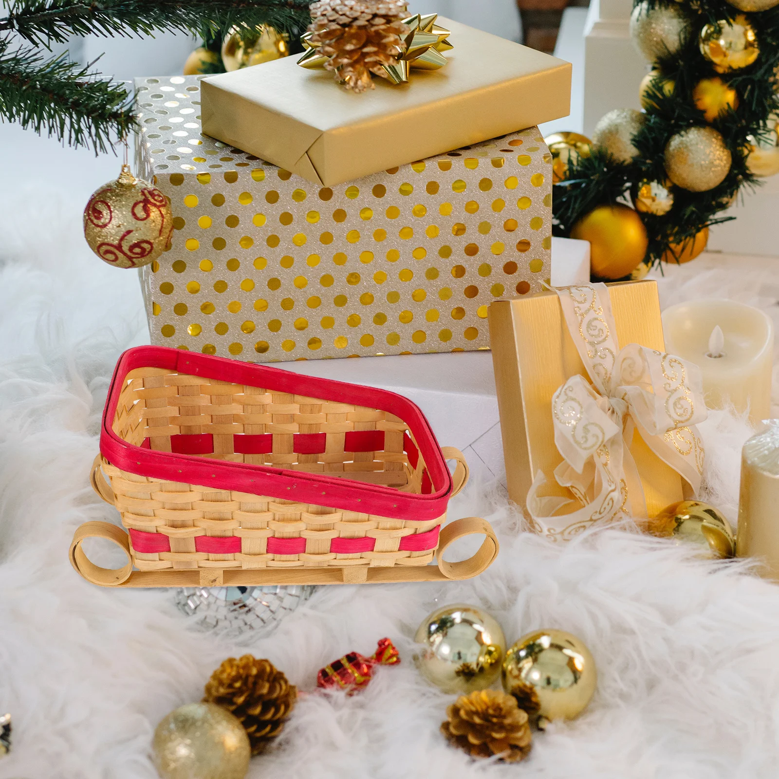 

Christmas Decoration Tabletop Xmas Ornament Desktop Holiday Bamboo Sleigh Party Sleigh Decor Home Storage Decor