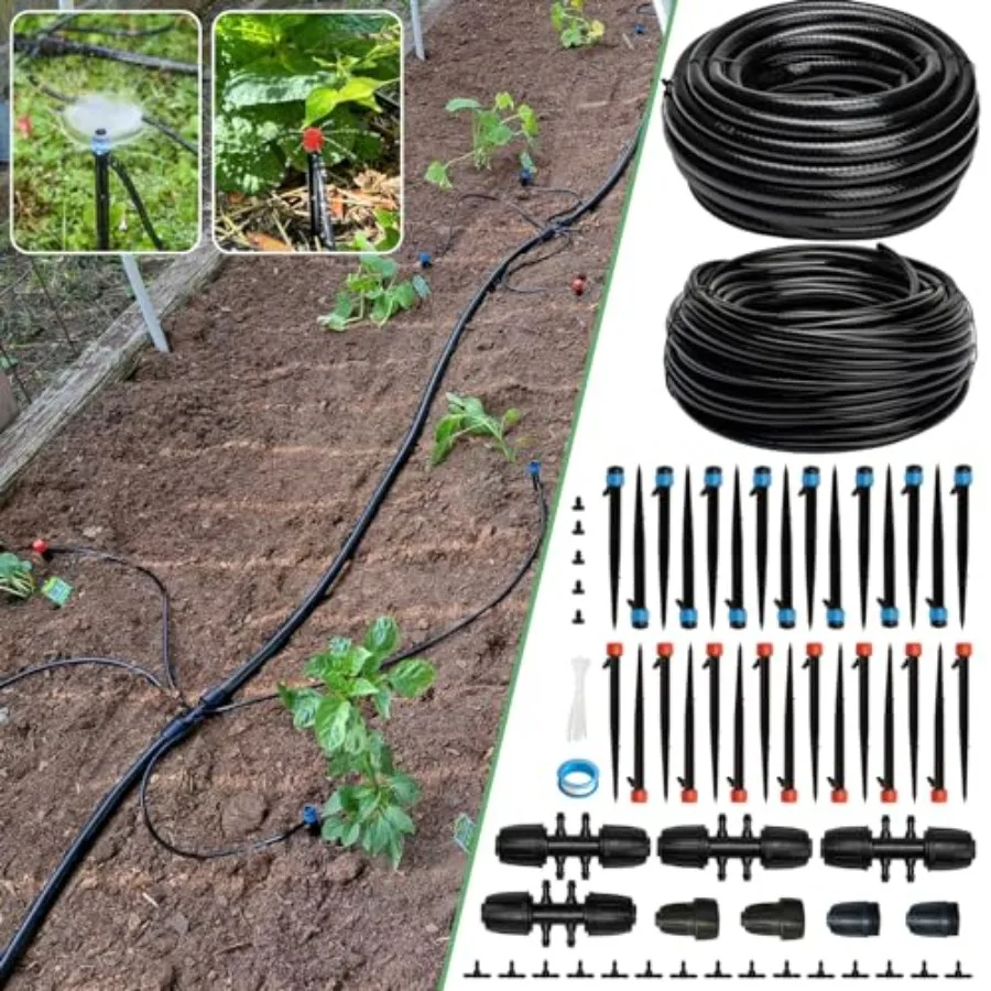 

Комплект системы капельного орошения на 240 футов, автоматическая система полива для сада, теплиц, двора и газона с трубками 1/2 и 1/4 дюйма.