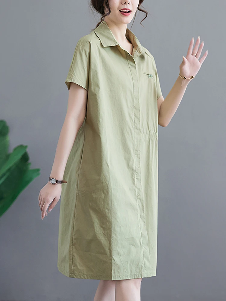 NYFS 2023 Summer New Casual Woman Dress Vestidos Robe Ete Femme Elbise Loose Cotton Short Sleeve Shirt Dresses