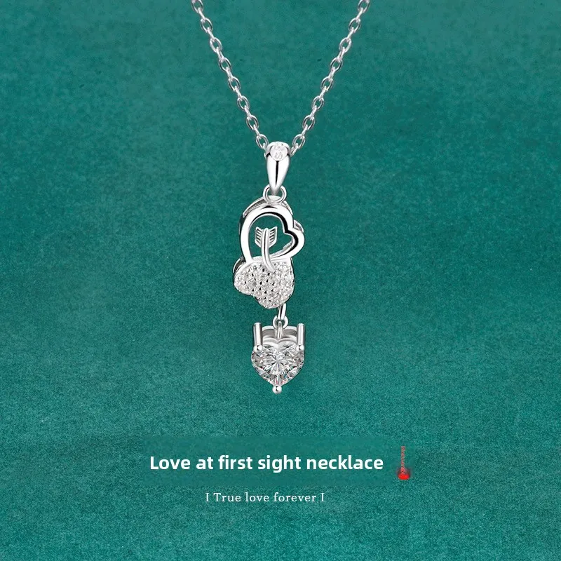 S925 Silver Platinum-Plated 1CT D-Color Moissanite Arrow of Love Pendant Necklace for Women