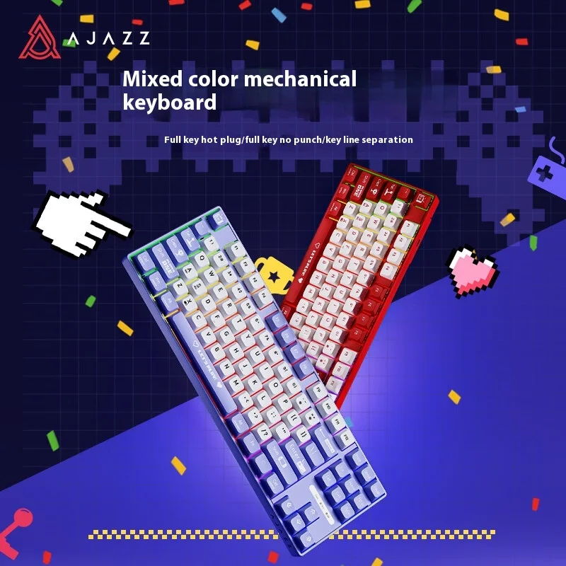 Ajazz Ak870mc 87keys Wired Mechanical Keyboard Abs Full Key Hot Swappable Mixed Color Light Effect Office Compact Portable Gift