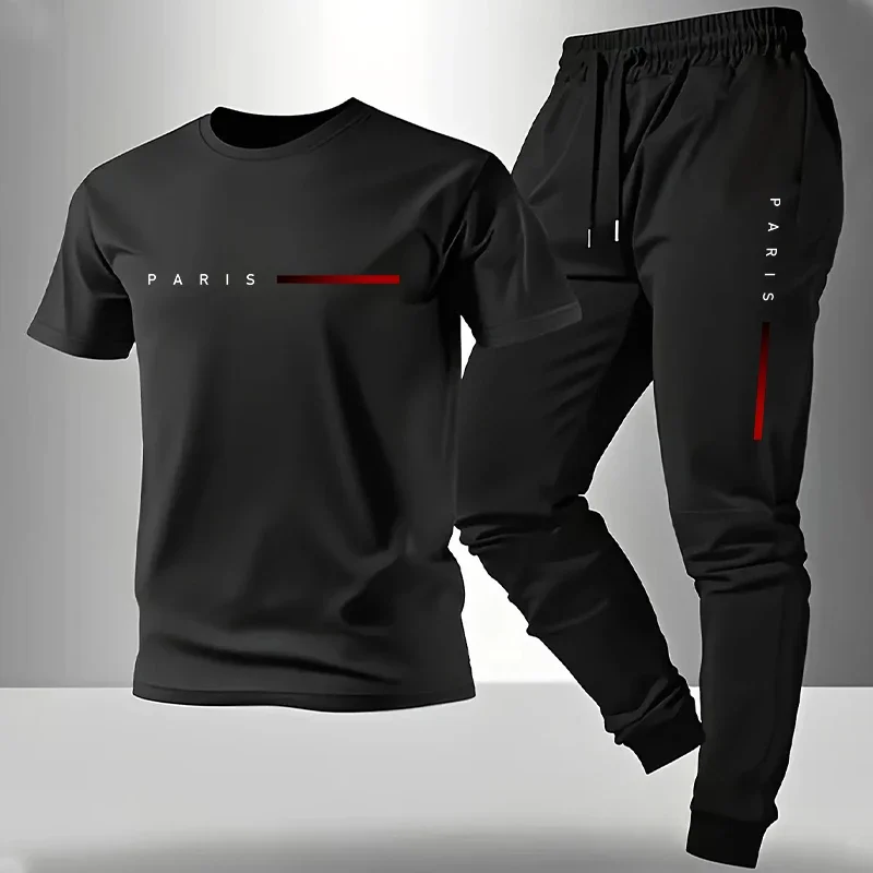 

2026 New Arrival Men's Tracksuit T-shirt and Sweatpants Spring Summer Daily Casual Sports Short Sleeve Outfit Male Fashion Set
