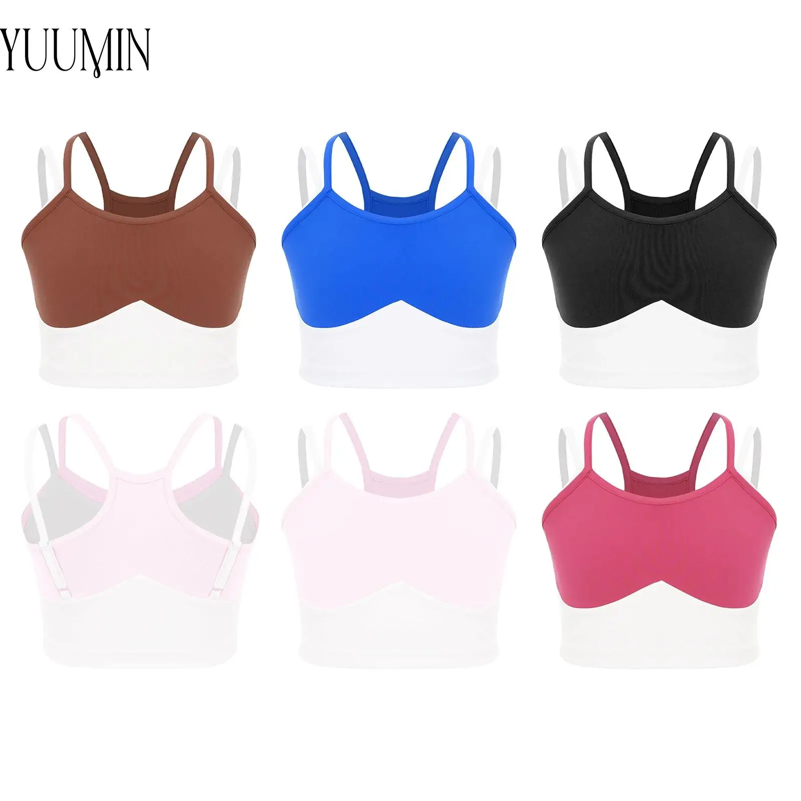 

Kids Girl Color Block Vest Double Spaghetti Straps Crop Top Yoga Camisole Quick-Drying Athletic Top for Pilates Running Jogging