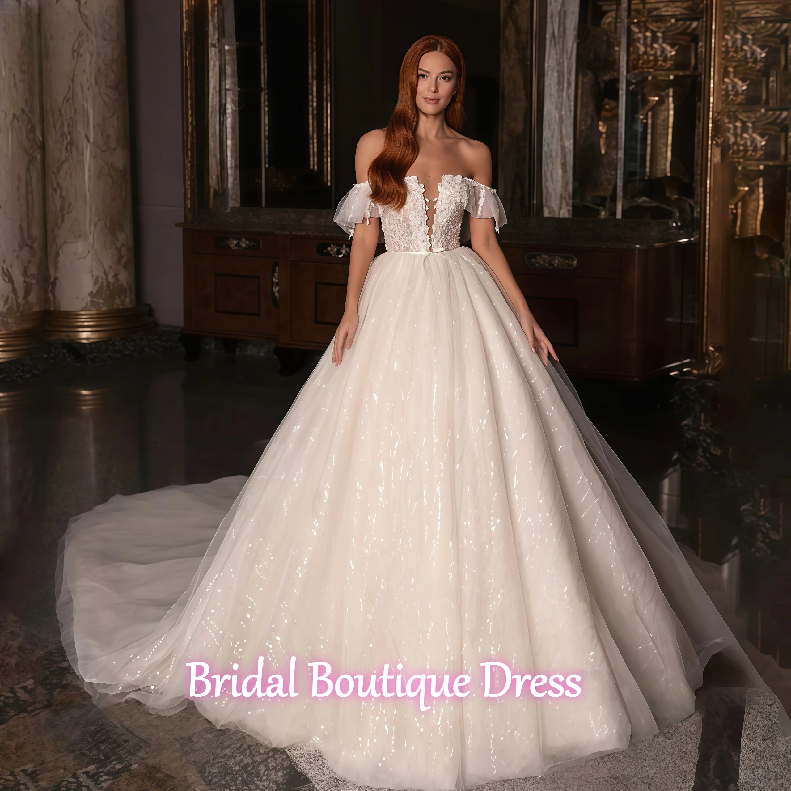 Abito da sposa senza maniche con spalle scoperte ed eleganza personalizzata con applicazioni a-line Vestido De Novia abito da sposa principessa abito da ballo