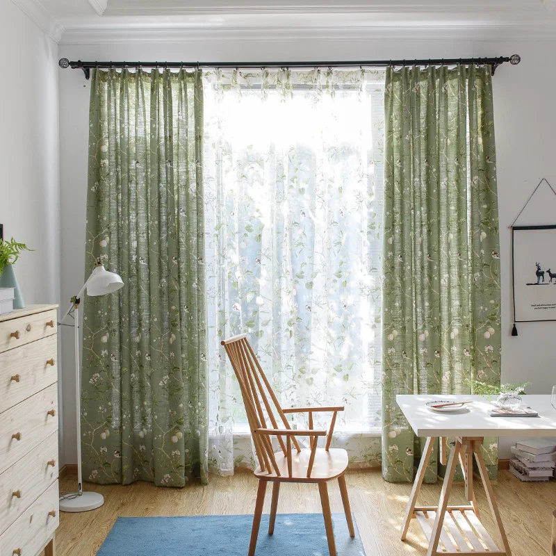 

Curtains for Living Dining Room Bedroom Nordic Cotton and Linen Simple Leaf American Pastoral Country Finished Custom