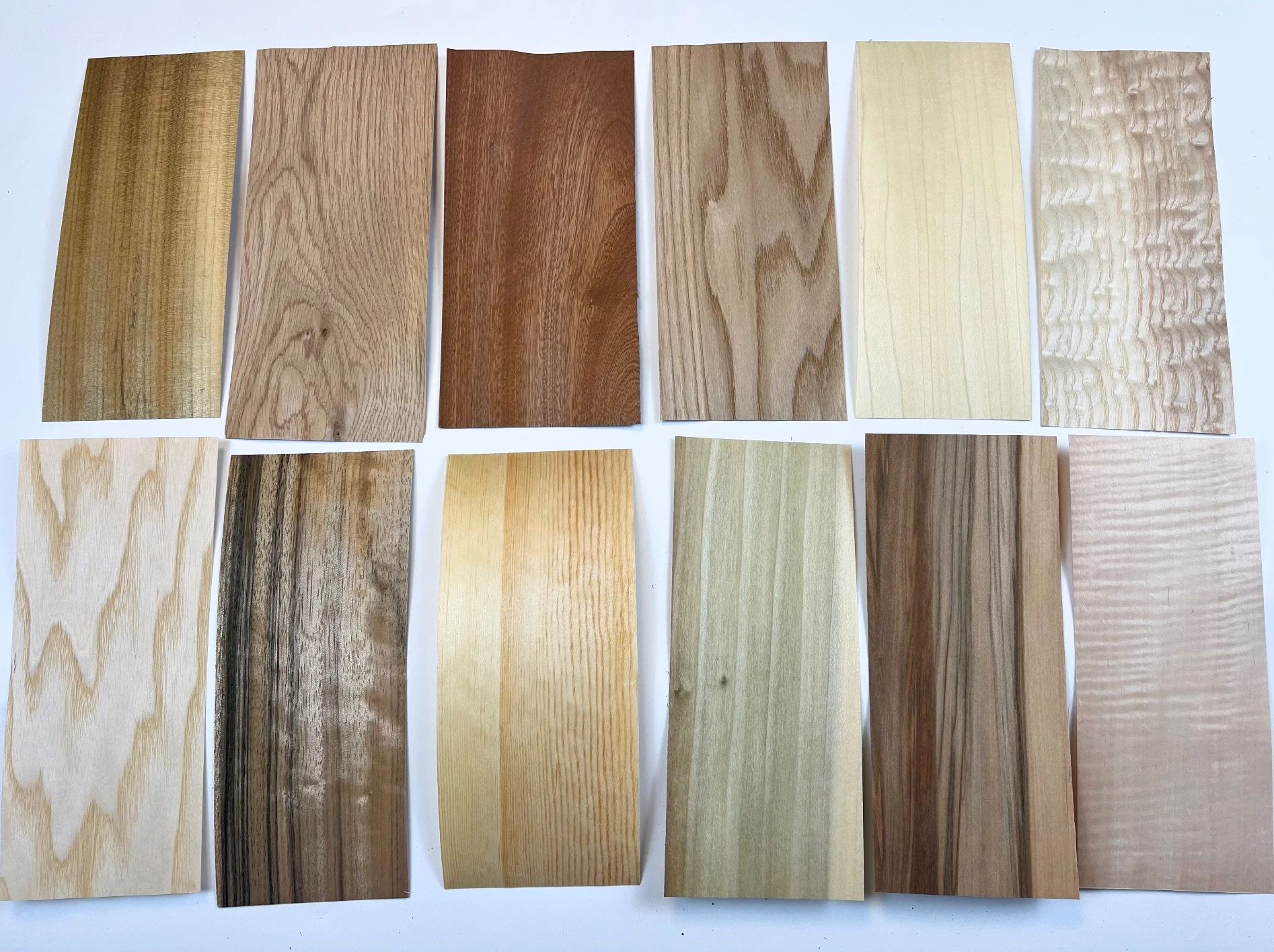 Mixed Exotic Wood Veneer Sheet, Marquetry Inlay, Art Material, T:0.4-0.5mm, 25x10cm, 12 Pcs