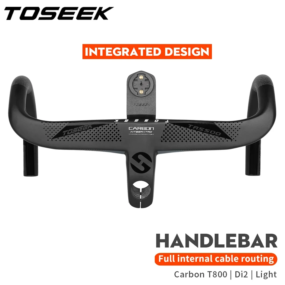 TOSEEK Full Internal Cable Routing Road Bicycle Handlebar T800 Carbon Integrated Handle Bar Di2 With Bike Computer Holder 28.6mm