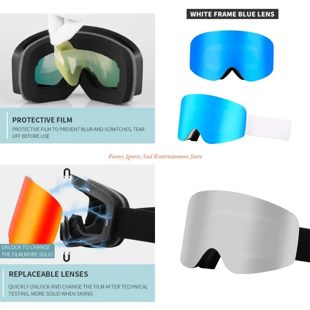 C4DE Ski Goggle Detachable Lens Double Layer Anti Fog Design Winter Sports Accessories for Mountaineering