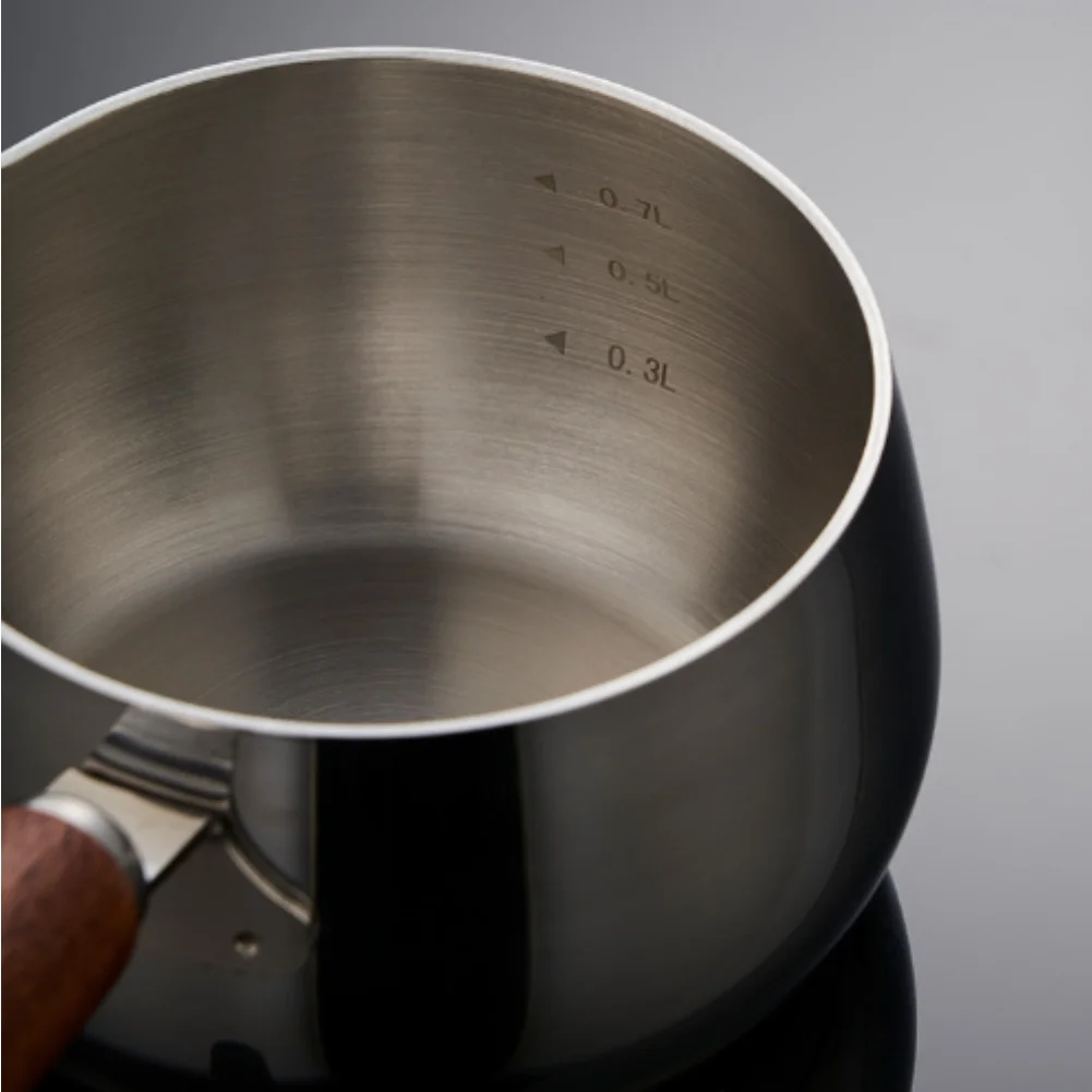 304 Stainless Steel Baby Bottle Feeding Pot with Wooden Handle Smart Pour Spout and Internal Markings for Accuracy