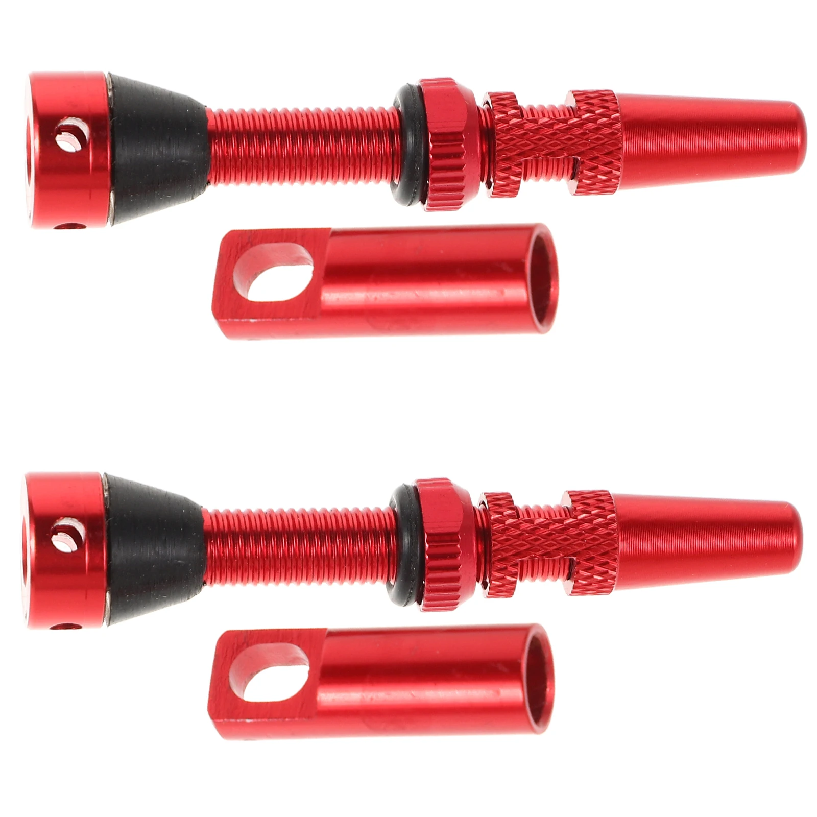 

2Pcs Bicycle Valve Stem Set Aluminum Alloy French Tubeless Valves for Road Mountain Bike Red Tire Inflation Kit Side Hole Design