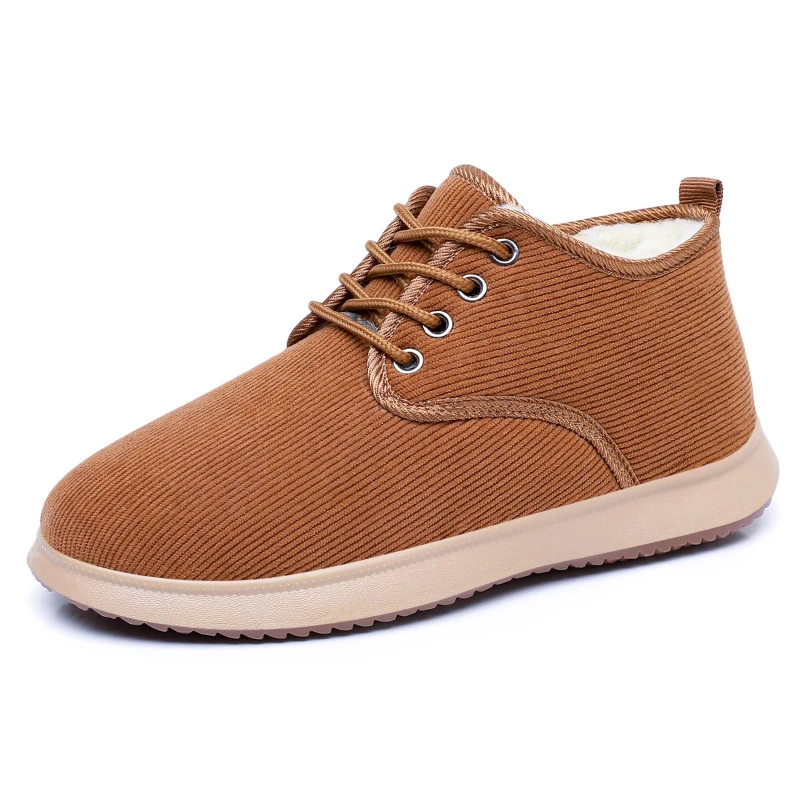 

Autumn Winter New Men's Camel Corduroy High-top Shoes Warm Faux Fur Lining Lace-up Design Soft Non-slip Beige Sole Comfortable