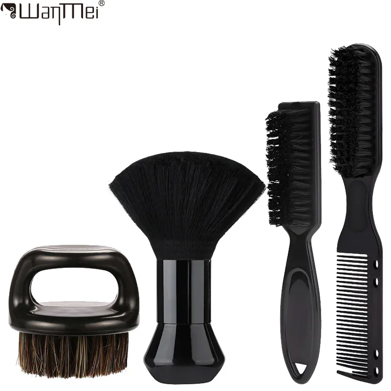 Juego de 4 cepillos de peluquería: cepillo para cuello, cepillo de cerdas de jabalí, cepillo de limpieza para máquinas de cortar pelo, para peluquería, salón y uso doméstico