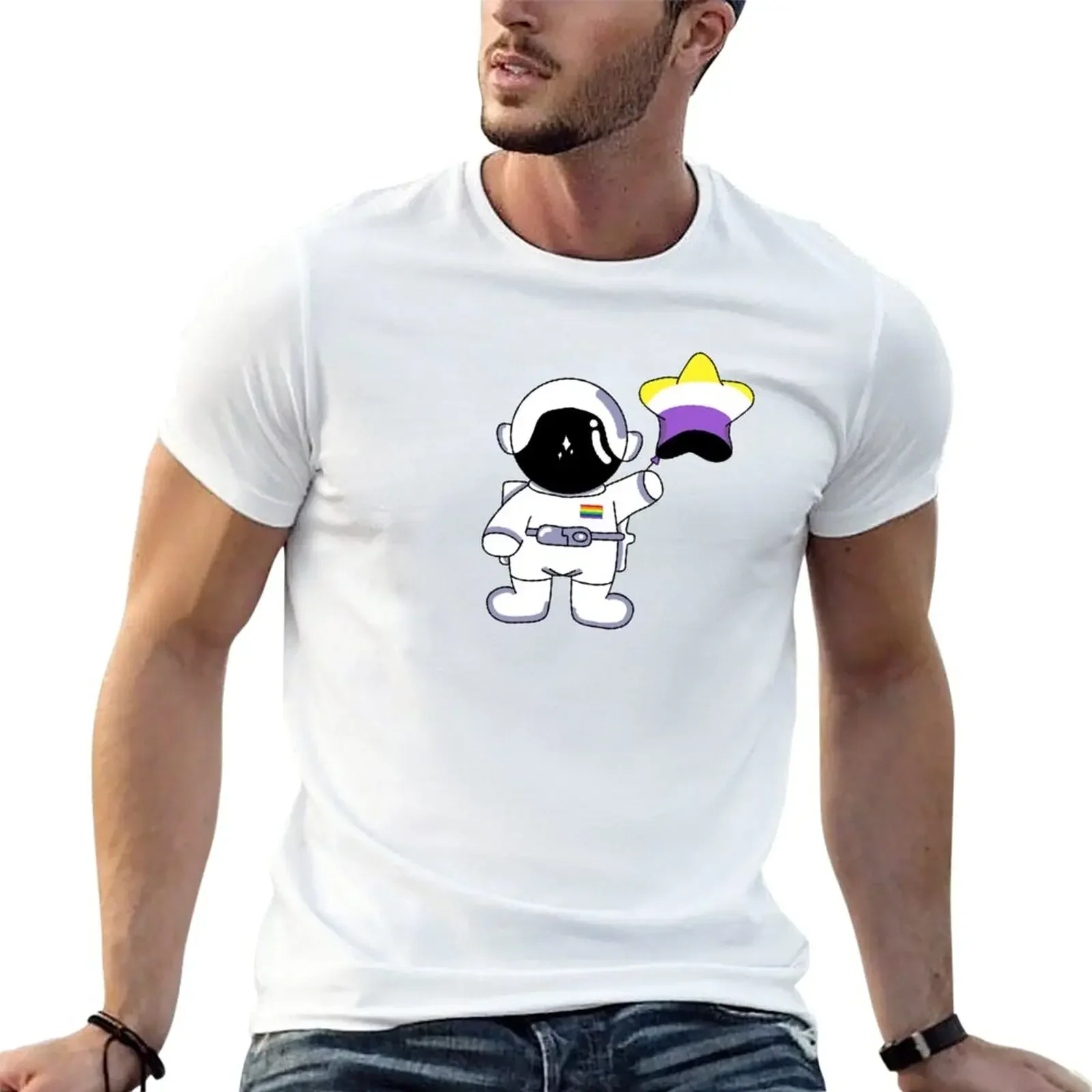 

Non Binary Astronaut Star Pride Month Parade T-Shirt for a boy customs kawaii clothes mens graphic t-shirts