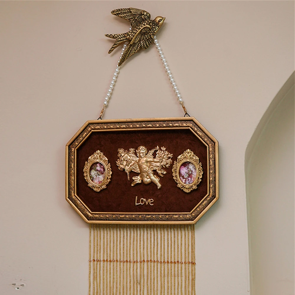 French Retro Brown Velvet Photo Frame Angel Embossed Photo Frame Wall Hanging Home Decoration Handmade Props Picture Frame