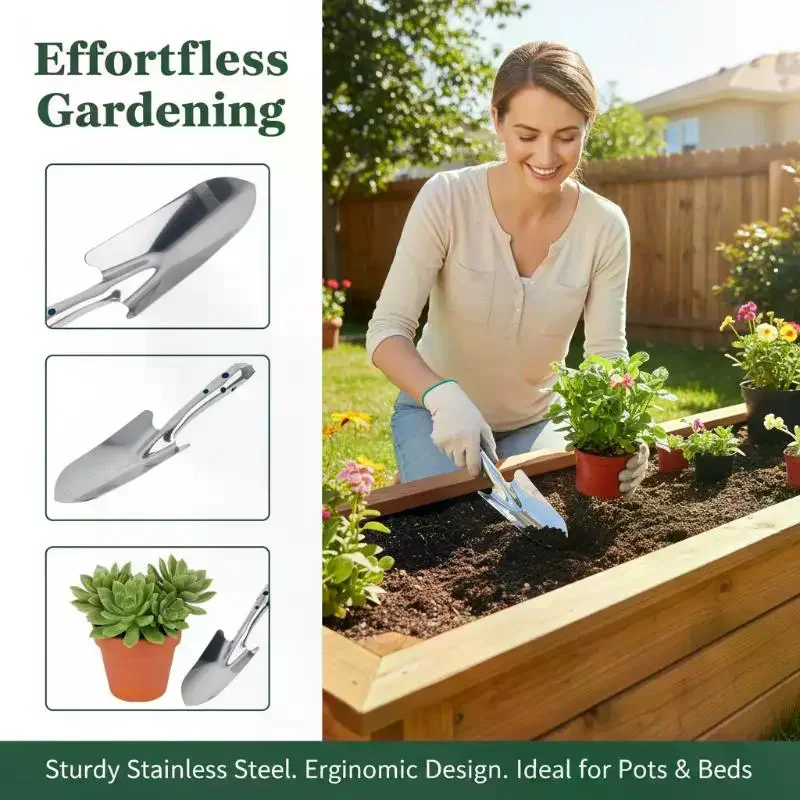 Stainless Steel Small Shovel Planting Flowers Garden Tools Pot Planting Gardening Digging Soil Flower Spade Gardening Tool