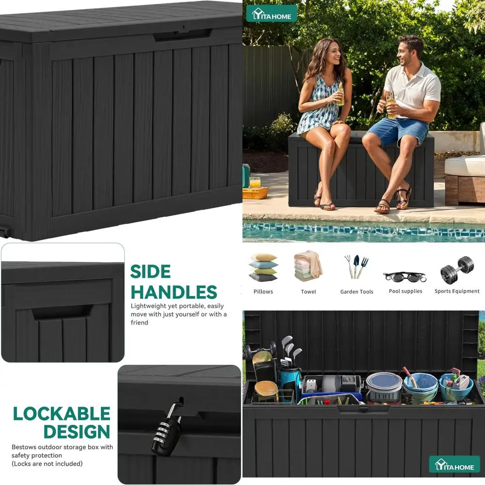 

Портативный ящик для хранения из смолы емкостью 72 галлона с колесами для использования на открытом воздухе и в помещении, идеально подходит для патио, подушек и спортивного снаряжения (черный)