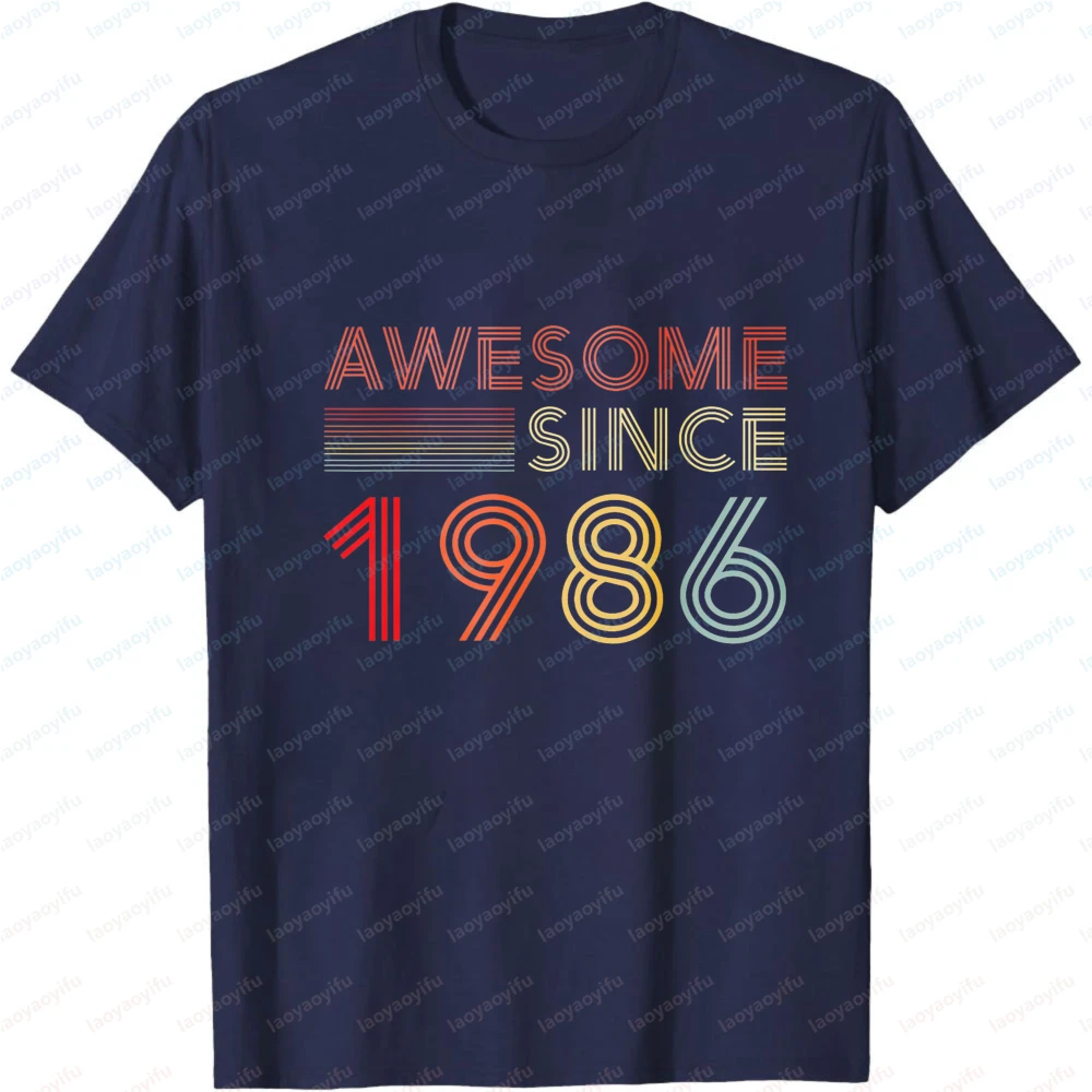 Awesome Since 1986 Summer Men T-Shirt Retro Vintage Style Casual Wear for Birthday Gift Anniversary Celebration Party Outfit