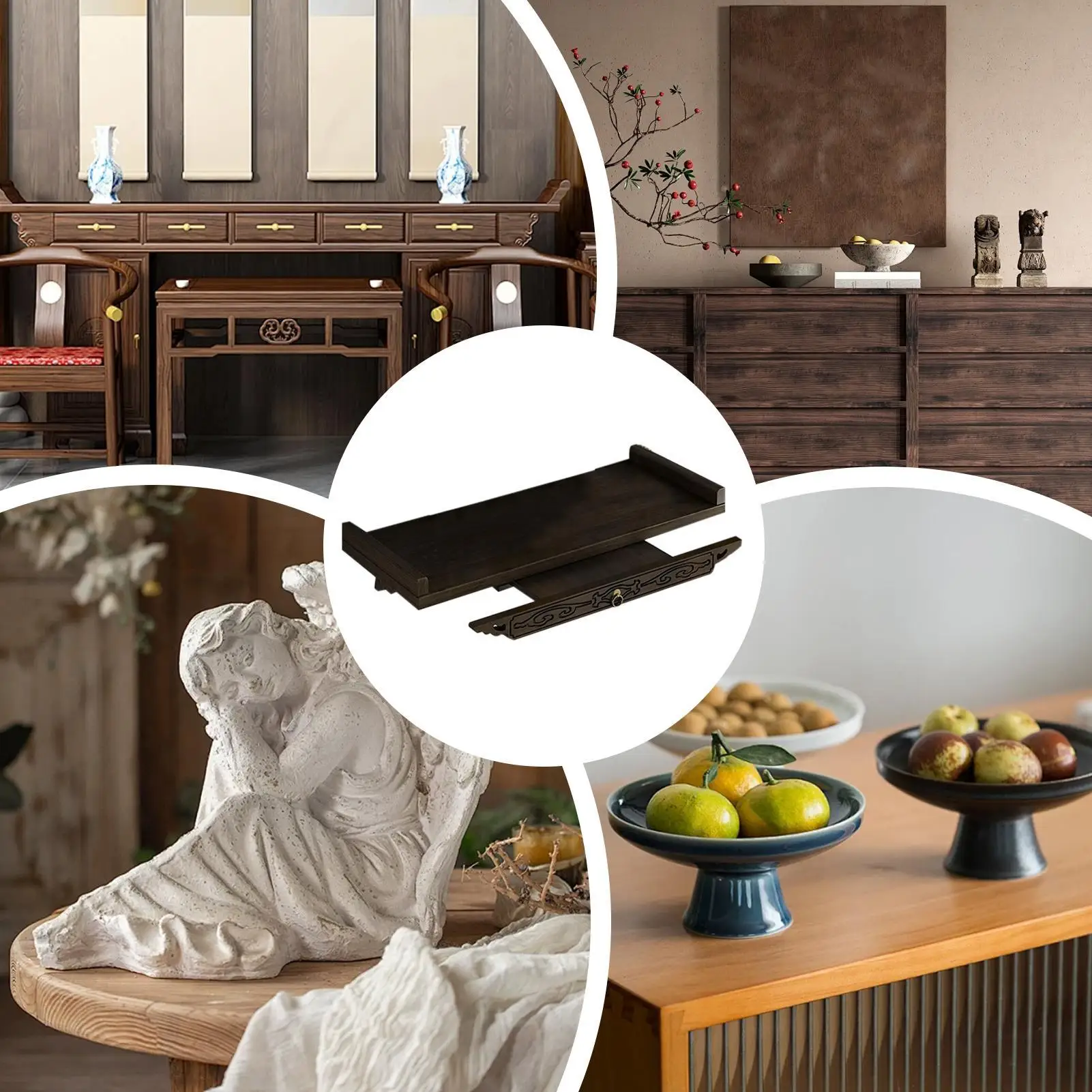 

Buddha Altar Shelf for Wall Decorative Rack with Double Layer Storage Stand Floating Shelves for Home Living Book Corner Offices