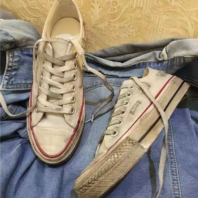 

2025 New Unisex Couple Retro Vintage Ripped Canvas Shoes Stylish Casual Ins Board Custom Sneakers