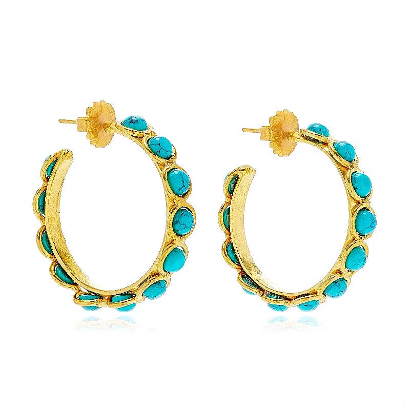 Vintage Bohemian-Style Synthetische Türkis Vergoldete Creolen für Damen Mode Bankett Urlaub Schmuck Accessoires