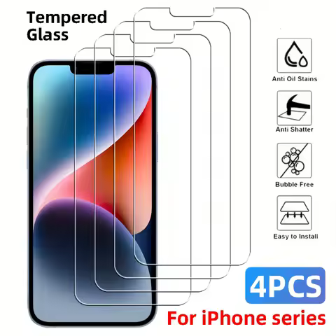 4Pcs Tempered Glass For iPhone 16e 14 Plus 13 12 11 Pro Max Mini Screen Protector For iPhone X XS Max XR Glass