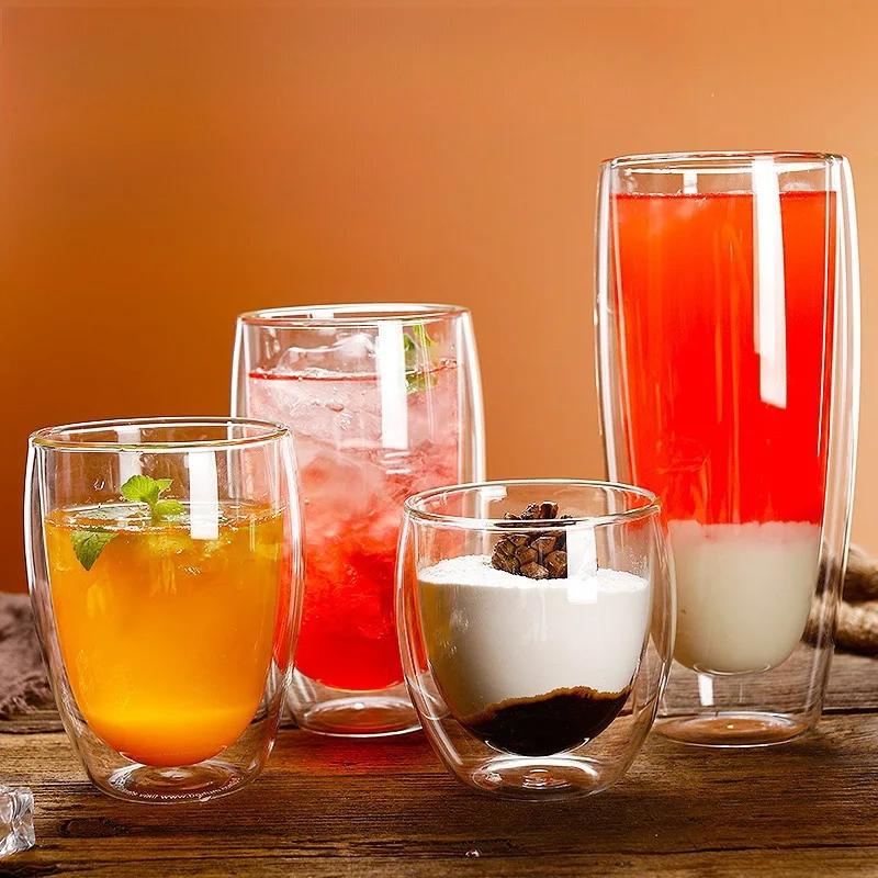 

6 Sizes Double Wall Insulated Glass Cup Clear Espresso Coffee Mugs Handmade Beer Mug Tea Milk glass Whiskey Glass Cups Drinkware
