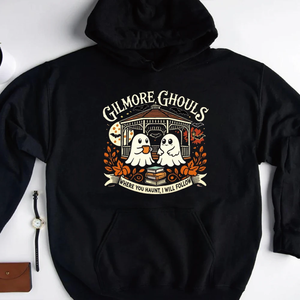 Felpa con cappuccio Gilmore Ghouls Parodia fantasma Felpa con cappuccio Halloween Pullover autunnale Camicia di Halloween Felpe con cappuccio a maniche lunghe invernali da donna