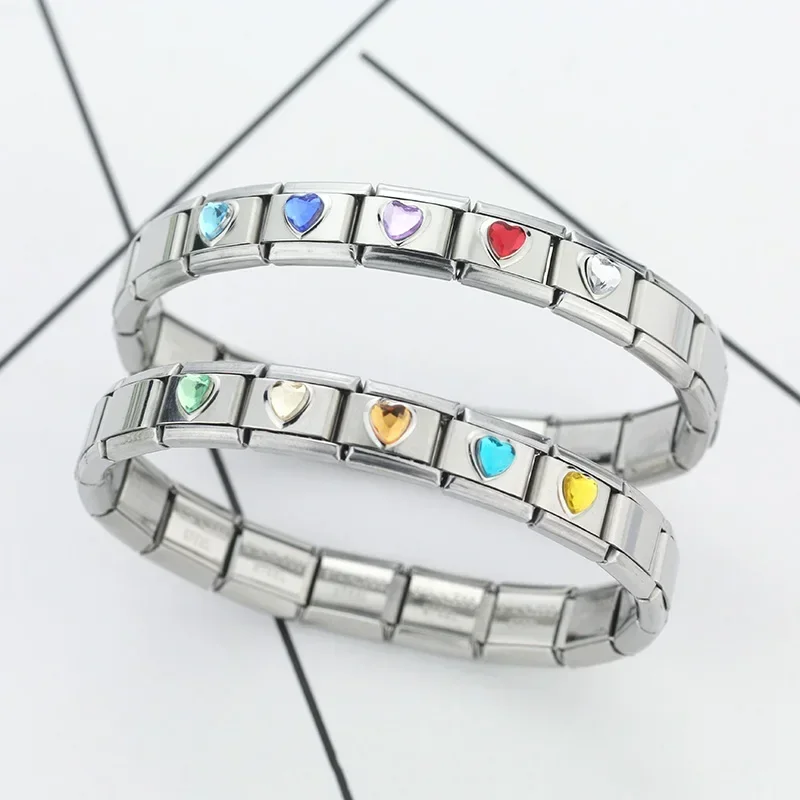 Hapiship New Original Romantic Colour Love Heart Italian Charm Links Fit 9mm Bracelet Stainless Steel Jewelry DIY Making DJ033