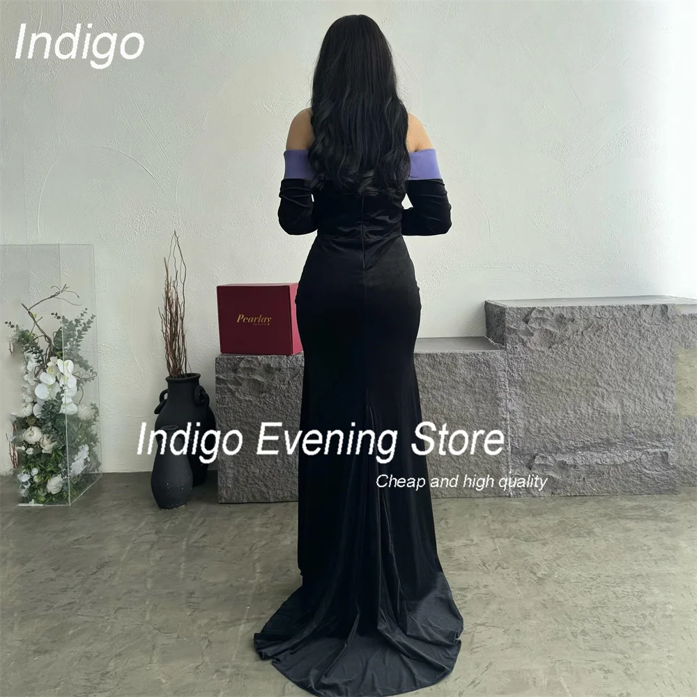 Indigo Elegant Long Sleeve Mermaid Evening Dress Women Beading Open Back Train Pleat Party Prom Gown فساتين السهرة Customized