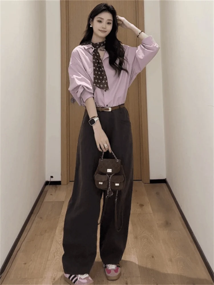 

Шикарная корейская женская блузка с длинным рукавом и воротником, антивозрастная, модная, для повседневной носки, весенняя, для работы.