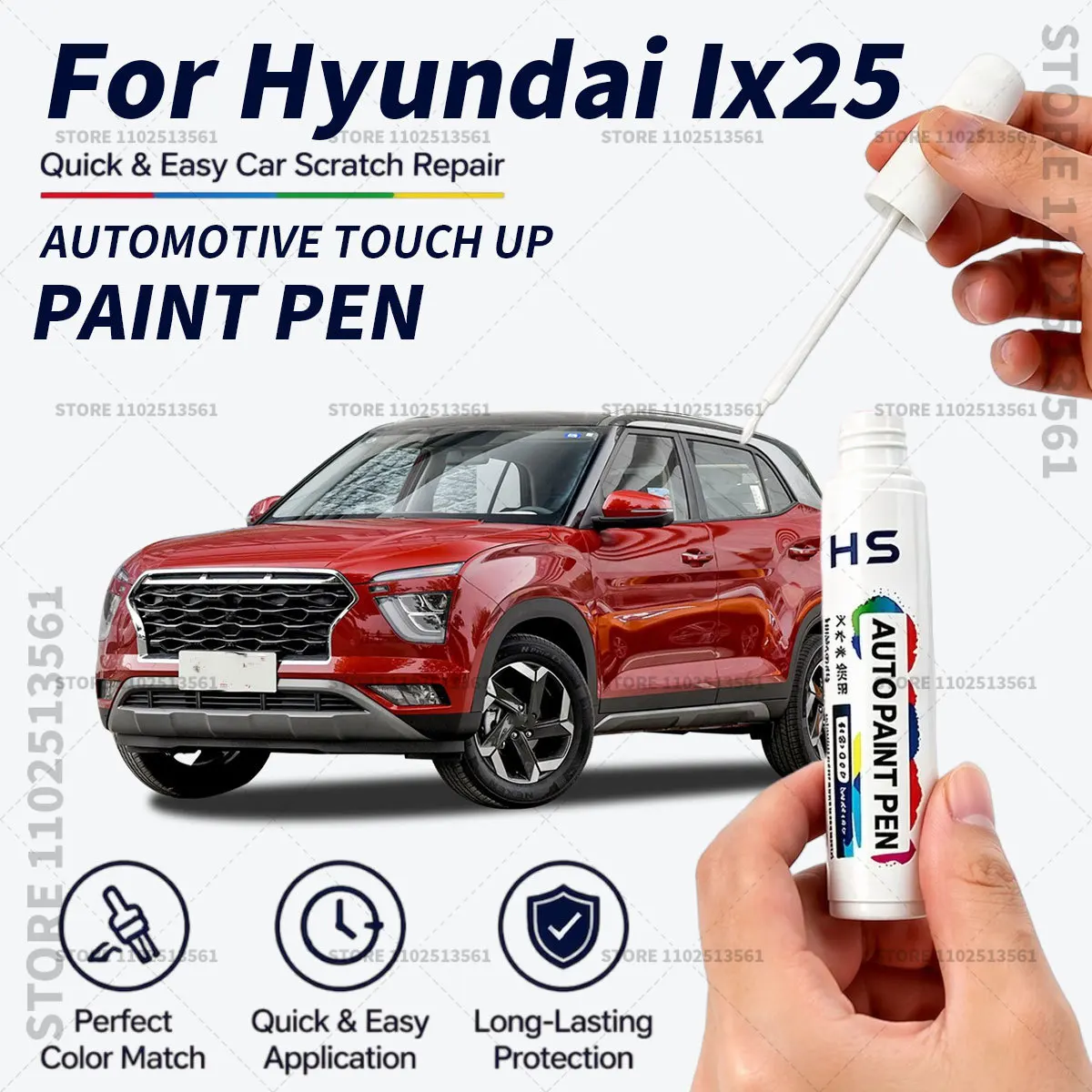 For Hyundai Ix25 Touch Up Paint Pen Quick Repair Car Scratch Chip Paint Brush Teal blue Chinesee red Polar White Black Ebony