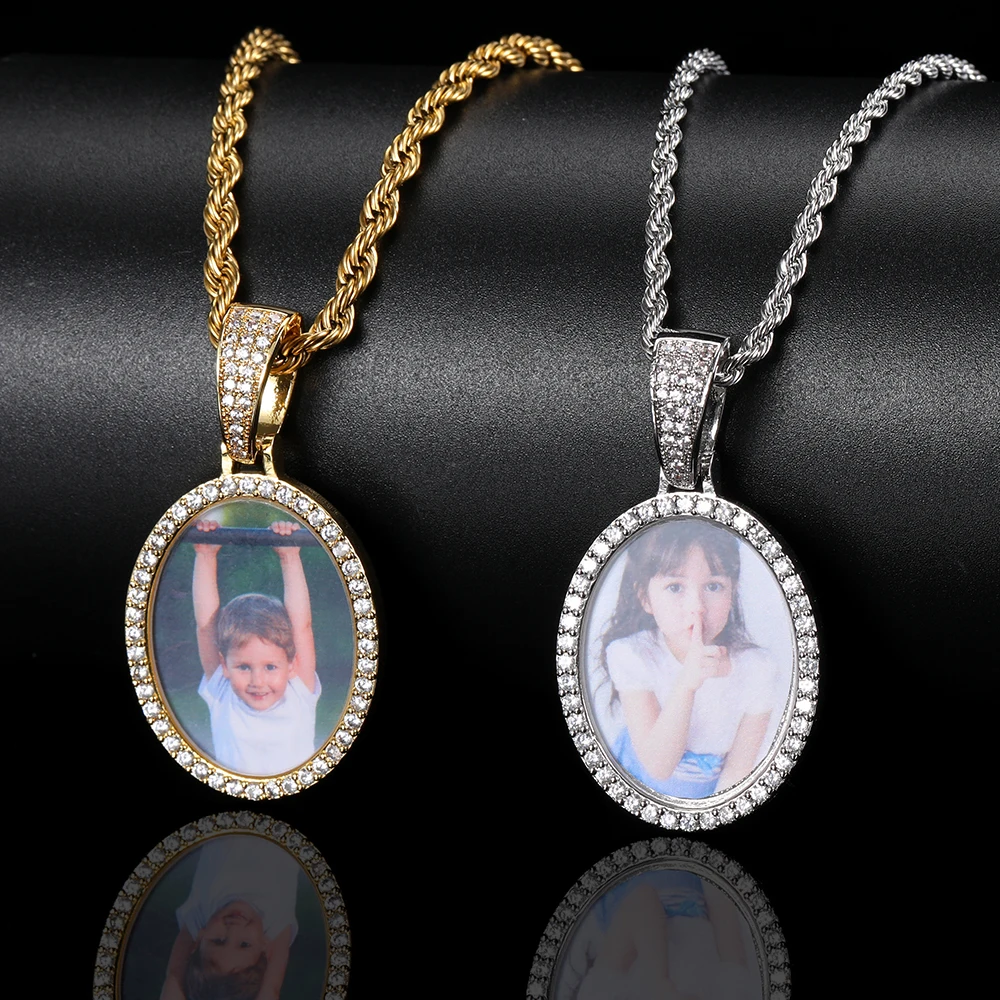 Creative Photo Necklace Personalized for Men Women Oval Shaped Silver/18K Gold Plated Custom Picture Pendant Memorial