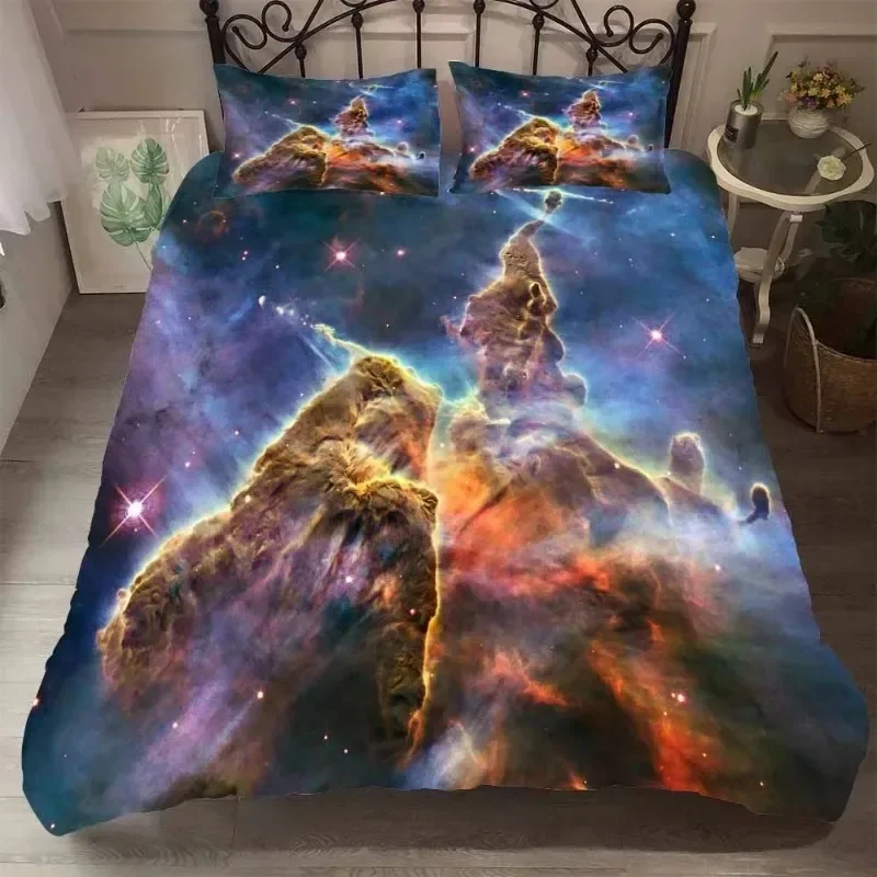 Print Starlight Galaxy Microfiber Quilt Cover with Pilllowcases Starry Sky Comforter Cover Bedding Set Dropship Duver Cove Sets