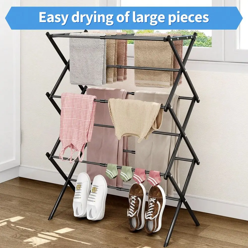 

TOOLF Clothes Drying Rack, 3Tier Laundry Drying Rack For Clothes, Expandable Metal Clothing Dryer, Collapsible Towel Rack, Air D