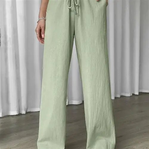القطن الكتان واسعة الساق عارضة السراويل النسائية مريحة فضفاضة تناسب السراويل الربيع Faion عنصر كيت محايد Sle #1