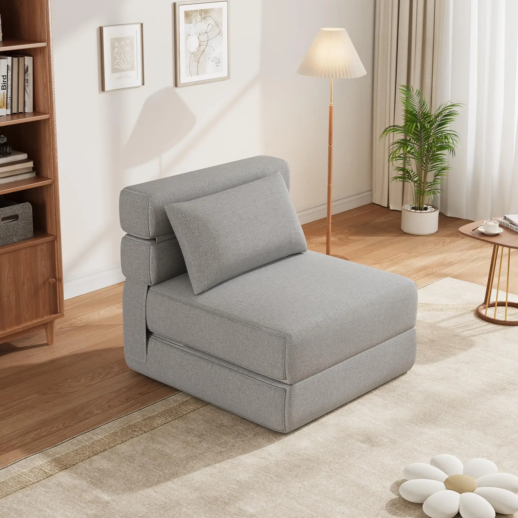 Platzsparendes Klappsofa mit Kissen, Einzelbett, umwandelbarer Futon-Sitzplatz/abnehmbarer Leinenbezug, Sofa für Lounge und Ruhebereich