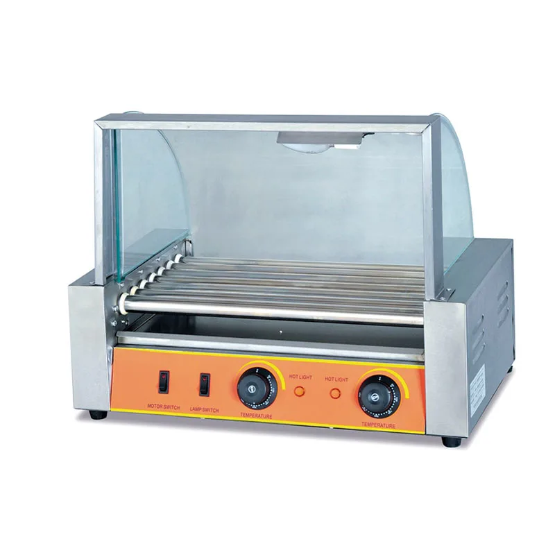 Commercial Snack Equipment Electric Hot Dog Grill Machine 9 Roller Hot Dog Grill With Glass Cover